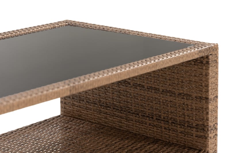 Bahamas Loungbord och Soffbord med hylla Utomhus 113 cm Konstrotting Glas - Sand - Utemöbler & utemiljö - Utebord & trädgårdsbord - Loungebord & soffbord utomhus