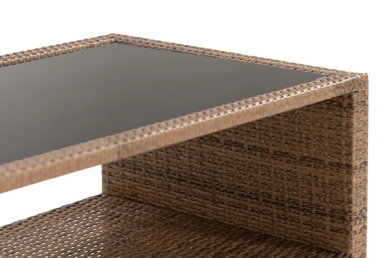 Bahamas Loungbord och Soffbord med hylla Utomhus 113 cm Konstrotting Glas - Sand - Utemöbler & utemiljö - Utebord & trädgårdsbord - Loungebord & soffbord utomhus