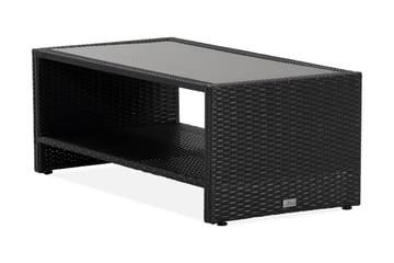 Bahamas Loungbord och Soffbord med hylla Utomhus 113 cm Konstrotting Glas - Svart - Utemöbler & utemiljö - Utebord & trädgårdsbord - Loungebord & soffbord utomhus