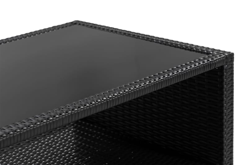 Bahamas Loungbord och Soffbord med hylla Utomhus 113 cm Konstrotting Glas - Svart - Utemöbler & utemiljö - Utebord & trädgårdsbord - Loungebord & soffbord utomhus