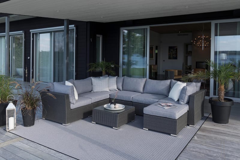 Hillerstorp Madison Soffbord och Loungebord Utomhus 64 cm Konstrotting Glas - Svart - Utemöbler & utemiljö - Utebord & trädgårdsbord - Loungebord & soffbord utomhus