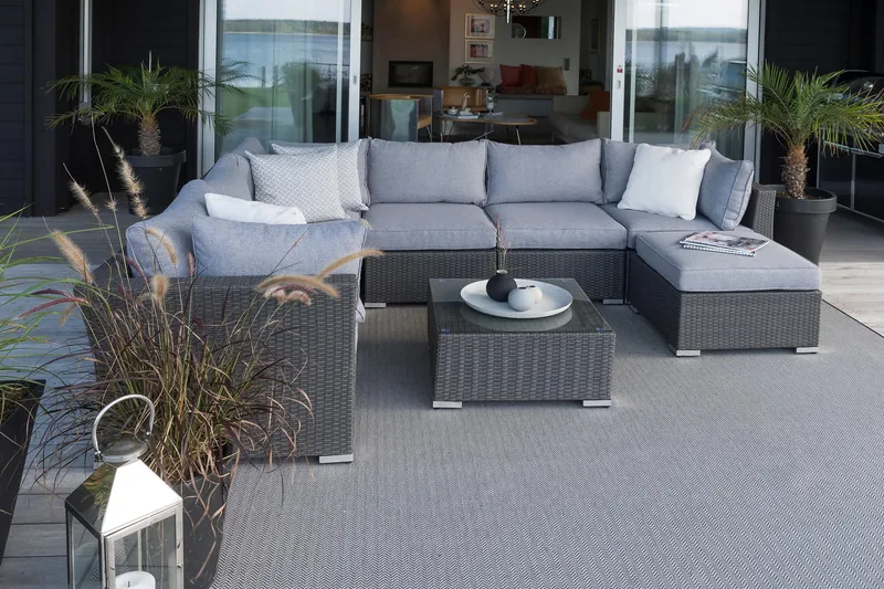 MADISON Soffbord och Loungebord Utomhus 64 cm Konstrotting Glas - Svart - Utemöbler & utemiljö - Utebord & trädgårdsbord - Loungebord & soffbord utomhus