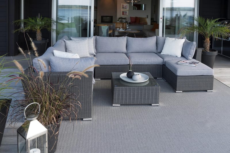 MADISON Soffbord och Loungebord Utomhus 64 cm Konstrotting Glas - Svart - Utemöbler & utemiljö - Utebord & trädgårdsbord - Loungebord & soffbord utomhus