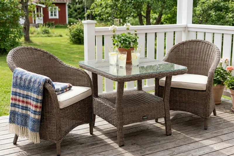 Marcus Loungebord och Soffbord Utomhus 80 cm Konstrotting Glas - Natur - Utemöbler & utemiljö - Utebord & trädgårdsbord - Loungebord & soffbord utomhus