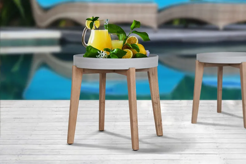 SANDSTONE Sidobord och Avlastningsbord Utomhus Brickbord 61 cm Trä - Grå/brun - Utemöbler & utemiljö - Utebord & trädgårdsbord - Loungebord & soffbord utomhus