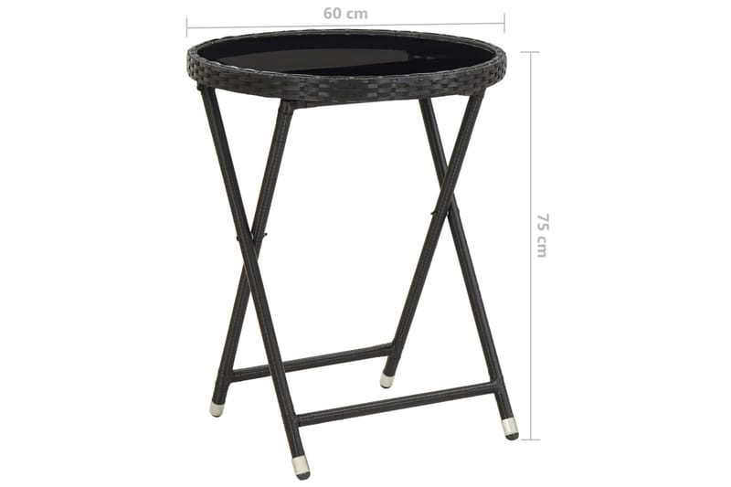 Tebord svart 60 cm konstrotting och härdat glas - Svart - Cafébord