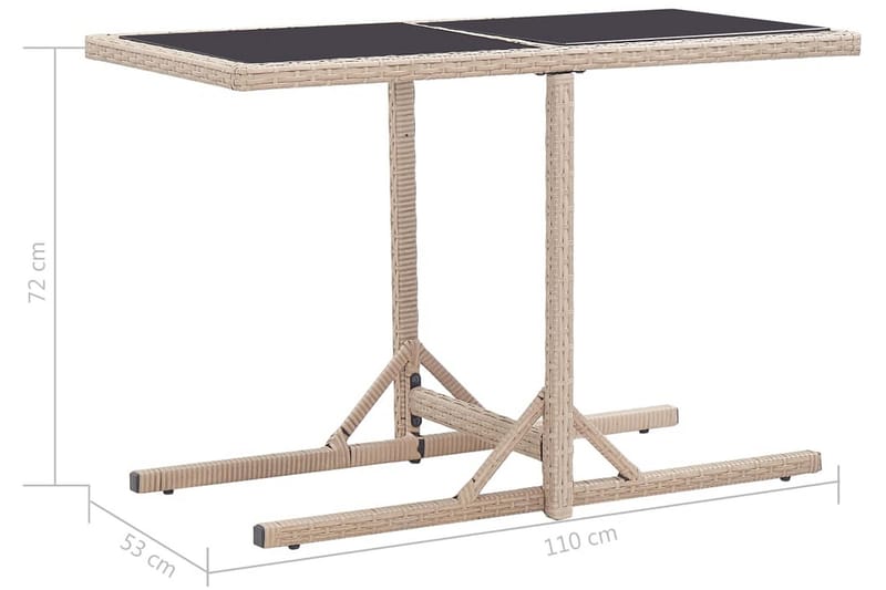 Trädgårdsbord beige 110x53x72 cm glas och konstrotting - Beige - Matbord utomhus
