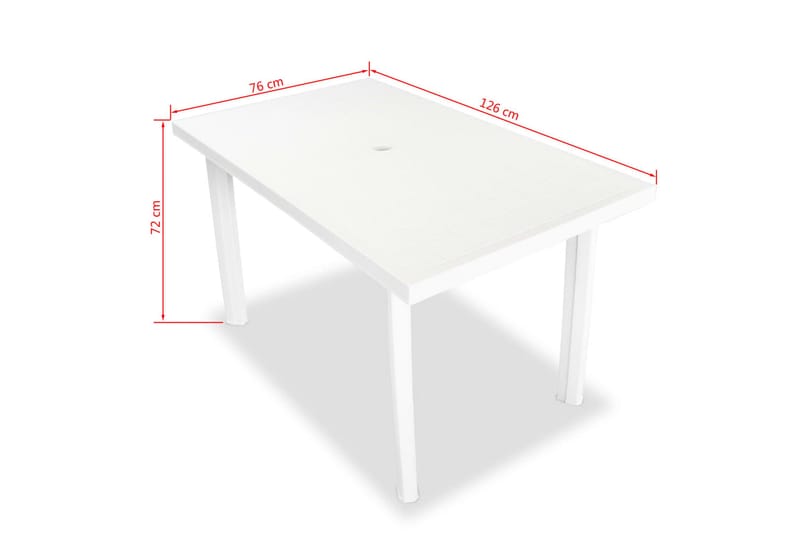 Trädgårdsbord vit 126x76x72 cm plast - Vit - Matbord utomhus