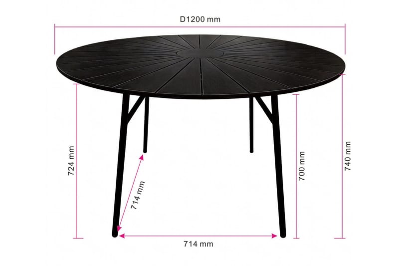 Tunis Matbord utomhus 120cm rund - Svart/Svart - Utemöbler & utemiljö - Utebord & trädgårdsbord - Matbord utomhus