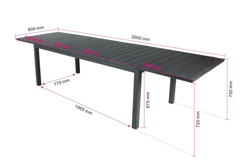 Tunis Matbord utomhus 205/305x90 rektangulärt förlängningsbart - Svart/Svart - Utemöbler & utemiljö - Utebord & trädgårdsbord - Matbord utomhus