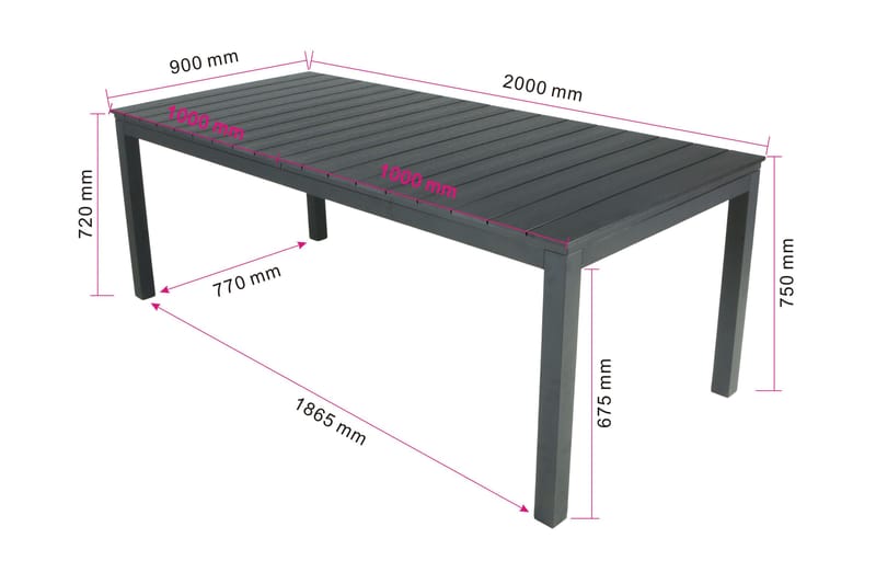 Tunis Matbord utomhus 205/305x90 rektangulärt förlängningsbart - Svart/Svart - Utemöbler & utemiljö - Utebord & trädgårdsbord - Matbord utomhus