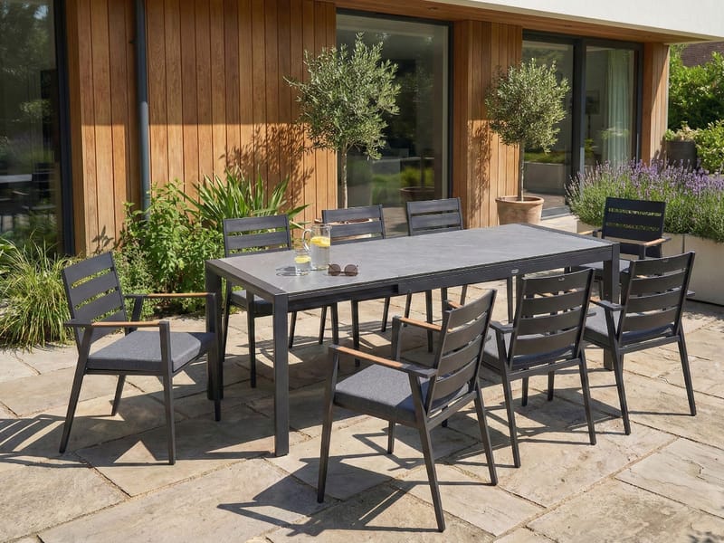 Utdragbart Matbord utomhus Binasco 90x160/220 cm - Grå/Svart - Utemöbler & utemiljö - Utebord & trädgårdsbord - Matbord utomhus
