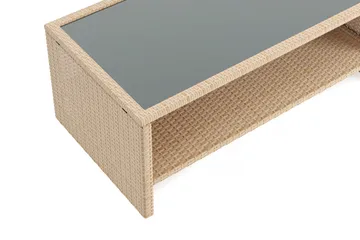 Wisconsin Soffbord utomhus i konstrotting med glasskiva och hylla för förvaring 58x110x43 cm - Beige - Utemöbler & utemiljö - Utebord & trädgårdsbord - Loungebord & soffbord utomhus