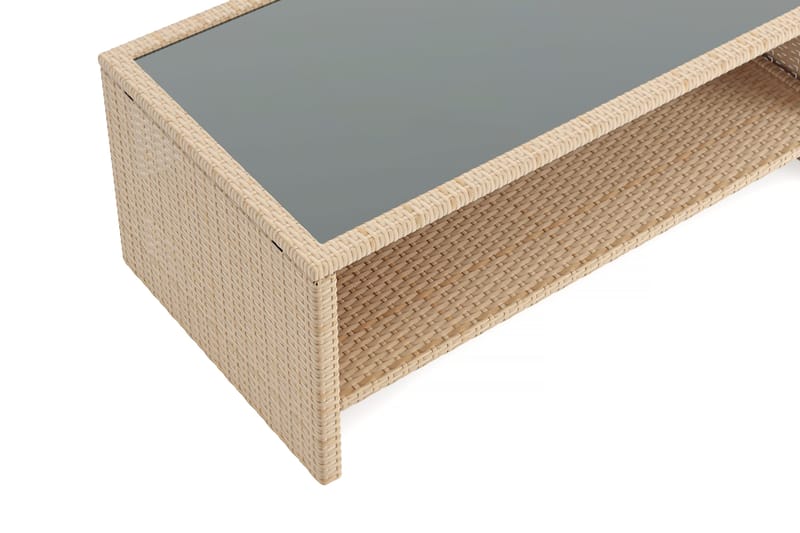 Wisconsin Soffbord utomhus i konstrotting med glasskiva och hylla för förvaring 58x110x43 cm - Beige - Utemöbler & utemiljö - Utebord & trädgårdsbord - Loungebord & soffbord utomhus