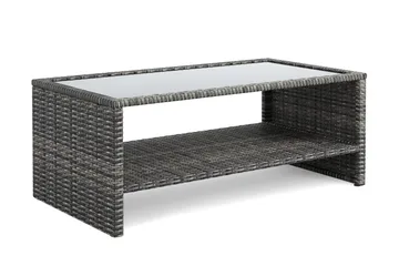 Wisconsin Soffbord utomhus i konstrotting med glasskiva och hylla för förvaring 58x110x43 cm - Grå - Utemöbler & utemiljö - Utebord & trädgårdsbord - Loungebord & soffbord utomhus