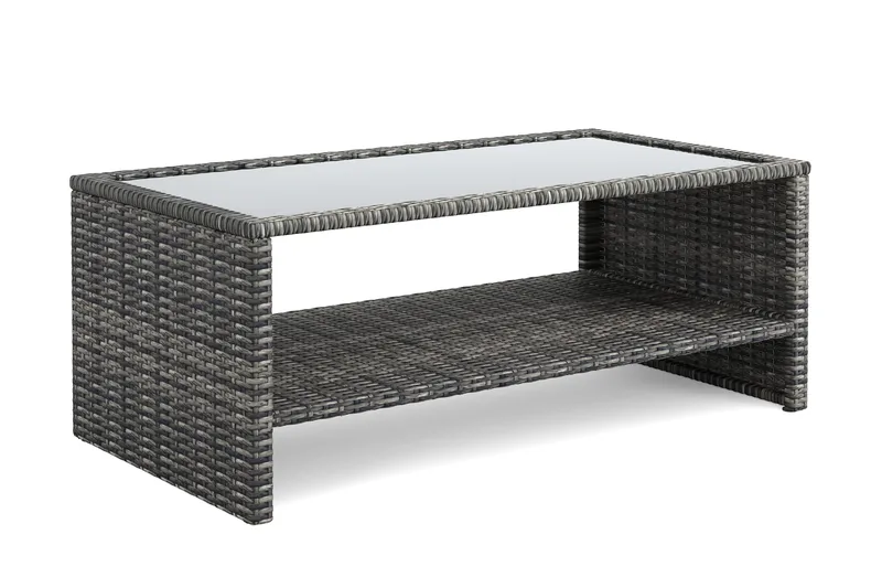Wisconsin Soffbord utomhus i konstrotting med glasskiva och hylla för förvaring 58x110x43 cm - Grå - Utemöbler & utemiljö - Utebord & trädgårdsbord - Loungebord & soffbord utomhus