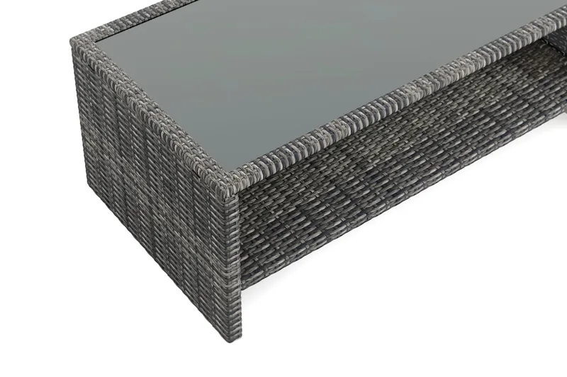 Wisconsin Soffbord utomhus i konstrotting med glasskiva och hylla för förvaring 58x110x43 cm - Grå - Utemöbler & utemiljö - Utebord & trädgårdsbord - Loungebord & soffbord utomhus