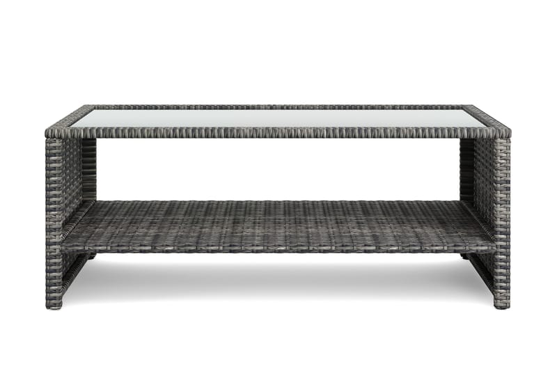 Wisconsin Soffbord utomhus i konstrotting med glasskiva och hylla för förvaring 58x110x43 cm, Grå