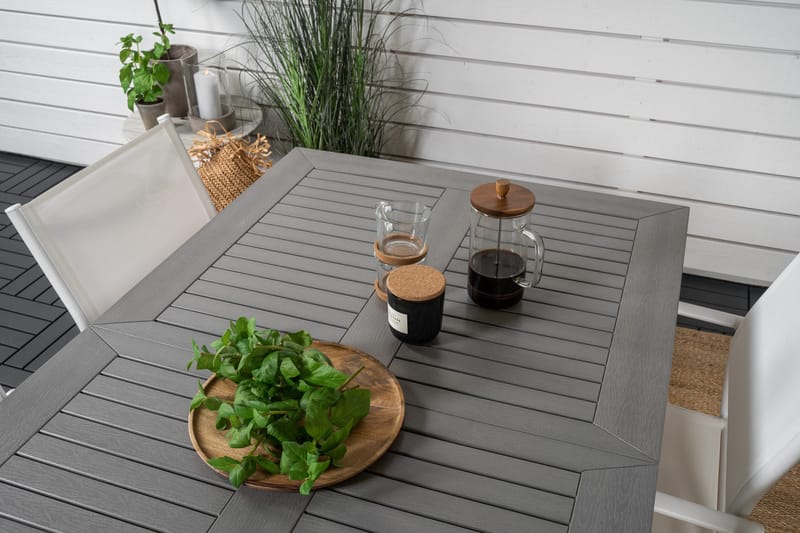 Albany Matgrupp Utomhus 150-210 cm Rektangulär med 4 Santorini Utestolar - Grå - Utemöbler & utemiljö - Utegrupp - Matgrupp utomhus