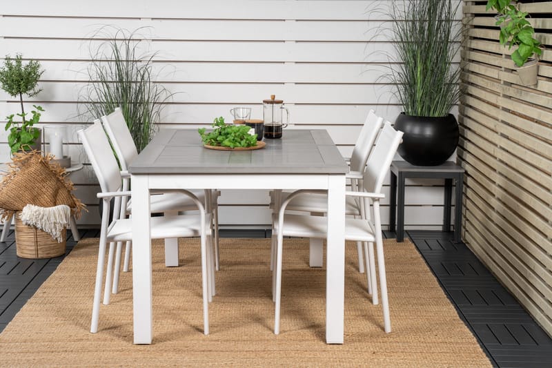 Albany Matgrupp Utomhus 150-210 cm Rektangulär med 4 Santorini Utestolar - Grå - Utemöbler & utemiljö - Utegrupp - Matgrupp utomhus