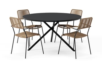 Alex Matbord 140 cm Runt med 4 Lindos Matstolar - Svart - Utemöbler & utemiljö - Utegrupp - Matgrupp utomhus