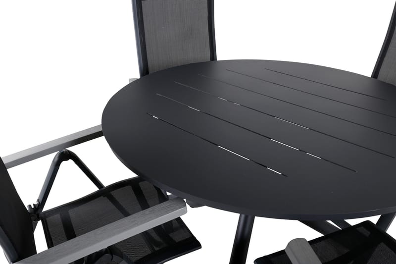 Alma Matbord Utomhus Rund 120 cm Svart med 4 Albany Light Positionsstol - Utemöbler & utemiljö - Utegrupp - Matgrupp utomhus