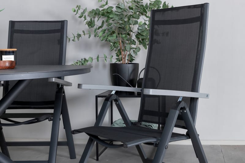 Alma Matbord Utomhus Rund 120 cm Svart med 4 Albany Light Positionsstol - Utemöbler & utemiljö - Utegrupp - Matgrupp utomhus