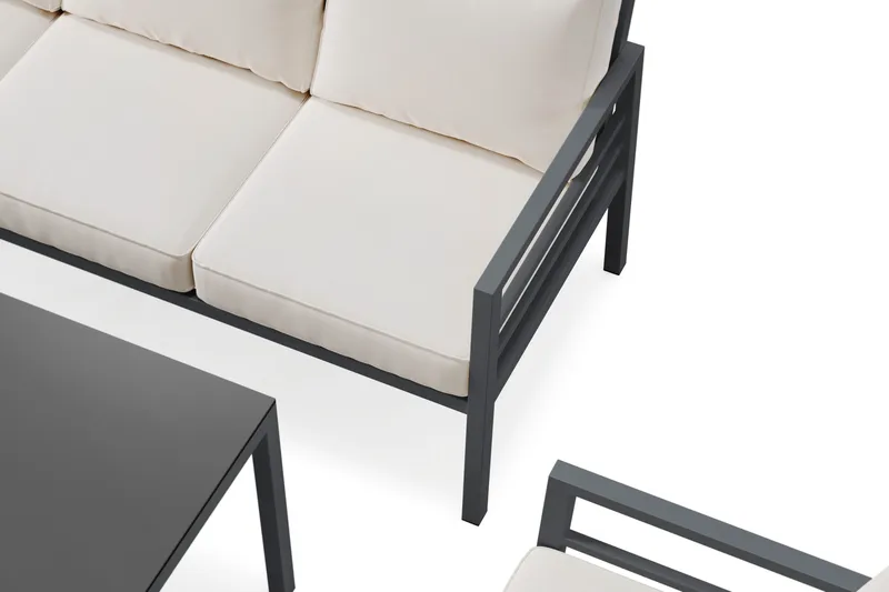 Ariany 5-sits Soffgrupp Utomhus med vita dynor soffbord i aluminium - Svart - Utemöbler & utemiljö - Utegrupp - Soffgrupp utomhus