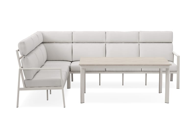 Ariany Lyx l-formad 6-sits hörnsoffa utomhus med hög rygg med beiga dynor och bord i aluminium - Beige - Utemöbler & utemiljö - Utegrupp - Soffgrupp utomhus