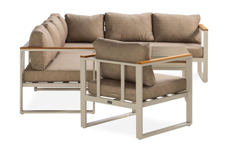 Aspvik Stor Loungegrupp Utomhus – 7-sits Loungeset i Aluminium - Grå / Beigea dynor - Utemöbler & utemiljö - Utegrupp - Soffgrupp utomhus