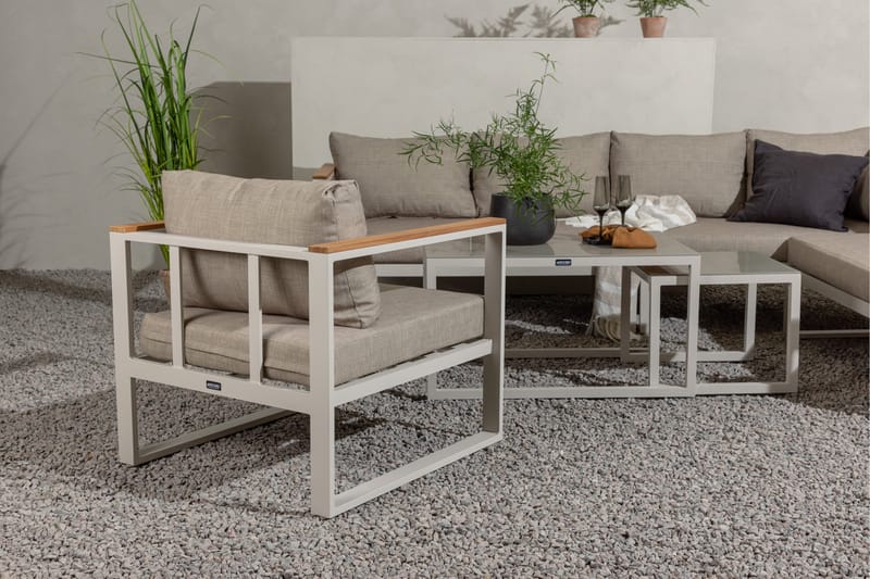 Aspvik Stor Loungegrupp Utomhus – 7-sits Loungeset i Aluminium - Grå / Beigea dynor - Utemöbler & utemiljö - Utegrupp - Soffgrupp utomhus