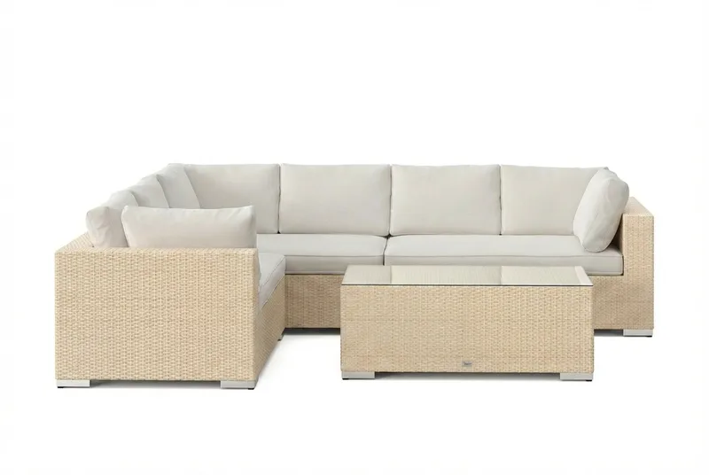 Bahamas L-formad utesoffa höger, 6-sits med bord - Beige - Utemöbler & utemiljö - Loungemöbler - Loungeset & loungegrupp