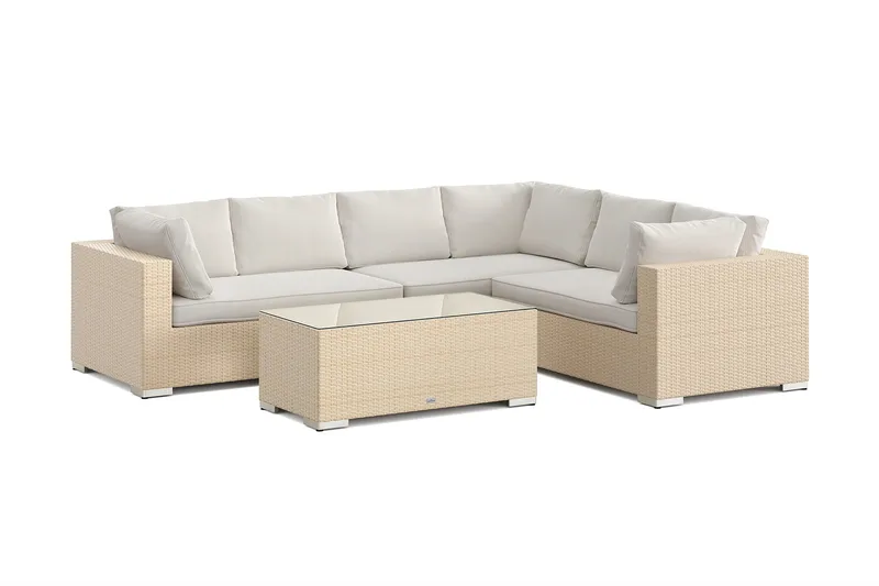 Bahamas L-formad utesoffa höger, 6-sits med bord - Beige - Utemöbler & utemiljö - Loungemöbler - Loungeset & loungegrupp