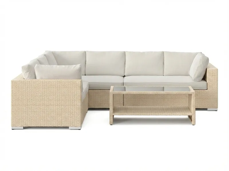 Bahamas L-formad utesoffa höger, 6-sits med bord och hylla - Beige - Utemöbler & utemiljö - Loungemöbler - Loungeset & loungegrupp