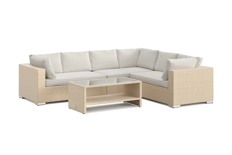 Bahamas L-formad utesoffa höger, 6-sits med bord och hylla - Beige - Utemöbler & utemiljö - Loungemöbler - Loungeset & loungegrupp