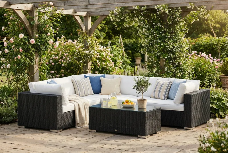 Bahamas L-formad utesoffa höger, 6-sits med bord - Svart - Utemöbler & utemiljö - Loungemöbler - Loungeset & loungegrupp