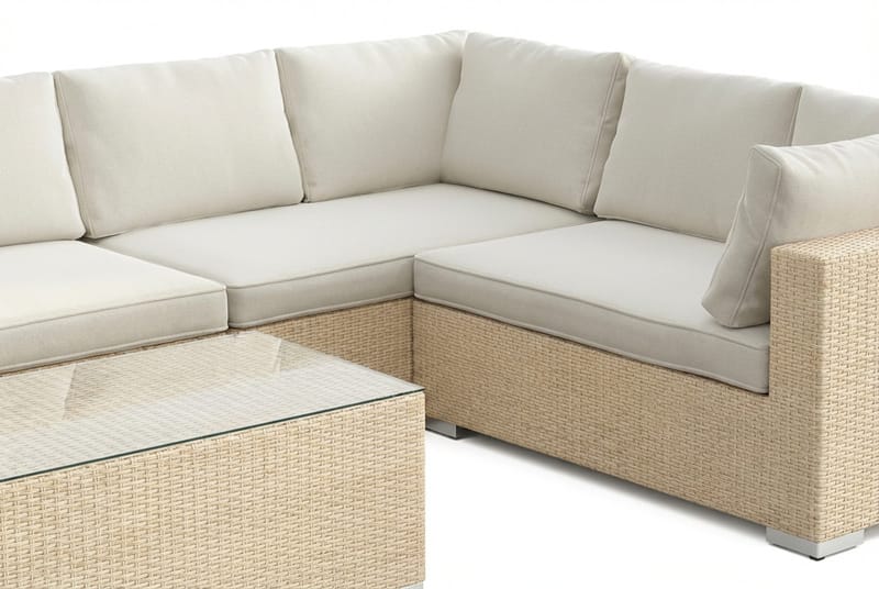 Bahamas L-formad utesoffa höger, 7-sits med bord - Beige - Utemöbler & utemiljö - Loungemöbler - Loungeset & loungegrupp