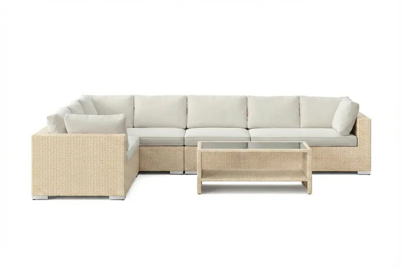 Bahamas L-formad utesoffa höger, 7-sits med bord och hylla - Beige - Utemöbler & utemiljö - Loungemöbler - Loungeset & loungegrupp