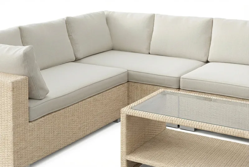 Bahamas L-formad utesoffa höger, 7-sits med bord och hylla - Beige - Utemöbler & utemiljö - Loungemöbler - Loungeset & loungegrupp