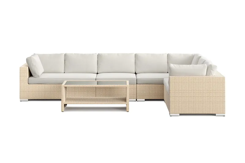 Bahamas L-formad utesoffa höger, 7-sits med bord och hylla - Beige - Utemöbler & utemiljö - Loungemöbler - Loungeset & loungegrupp