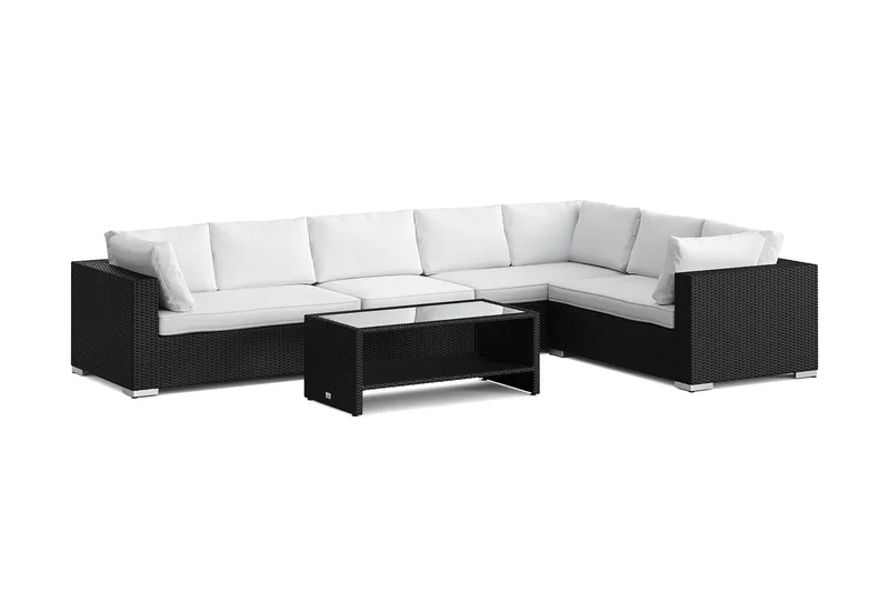 Bahamas L-formad utesoffa höger, 7-sits med bord och hylla - Svart - Utemöbler & utemiljö - Loungemöbler - Loungeset & loungegrupp
