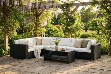 Bahamas L-formad utesoffa höger, 7-sits med bord och hylla - Svart - Utemöbler & utemiljö - Loungemöbler - Loungeset & loungegrupp