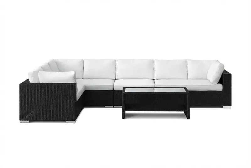 Bahamas L-formad utesoffa höger, 7-sits med bord och hylla - Svart - Utemöbler & utemiljö - Loungemöbler - Loungeset & loungegrupp