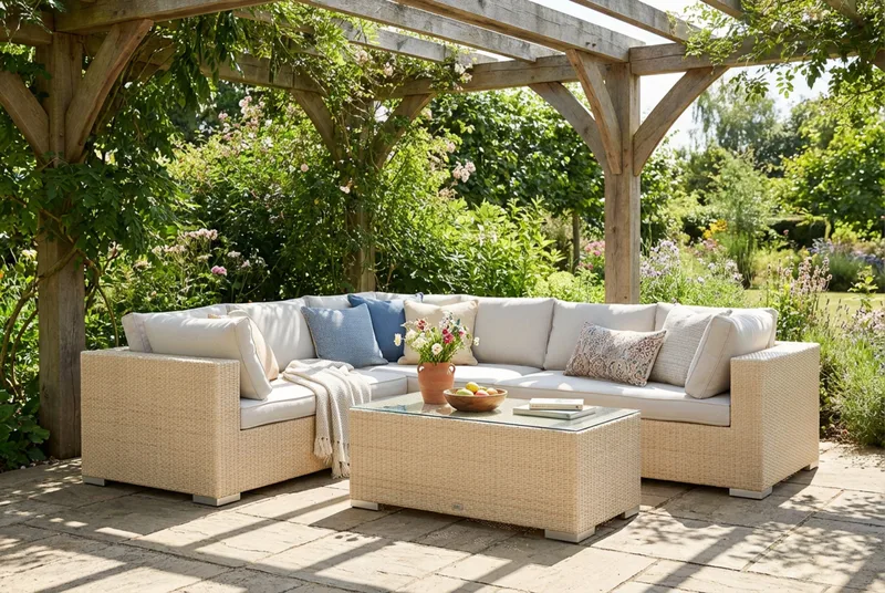 Bahamas L-formad utesoffa vänster, 6-sits med bord - Beige - Utemöbler & utemiljö - Loungemöbler - Loungeset & loungegrupp