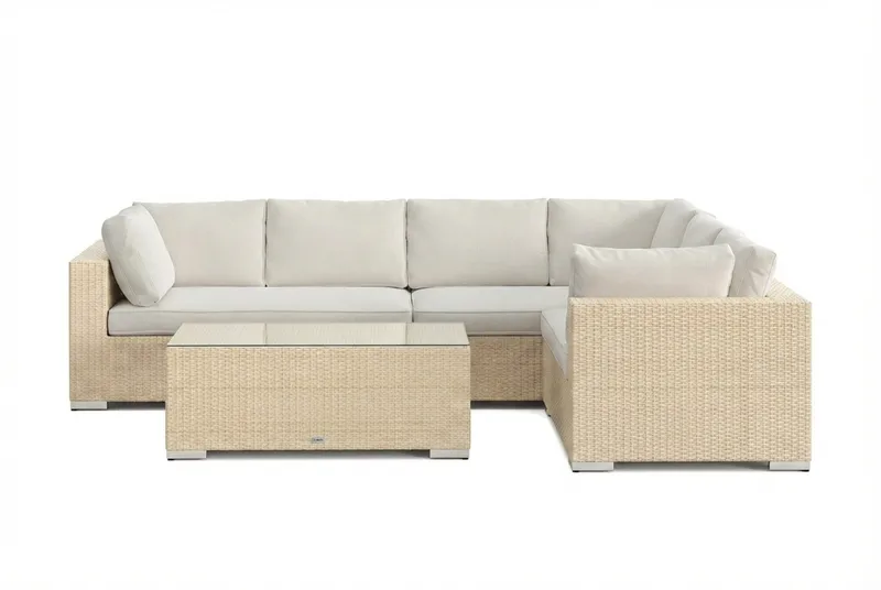 Bahamas L-formad utesoffa vänster, 6-sits med bord - Beige - Utemöbler & utemiljö - Loungemöbler - Loungeset & loungegrupp