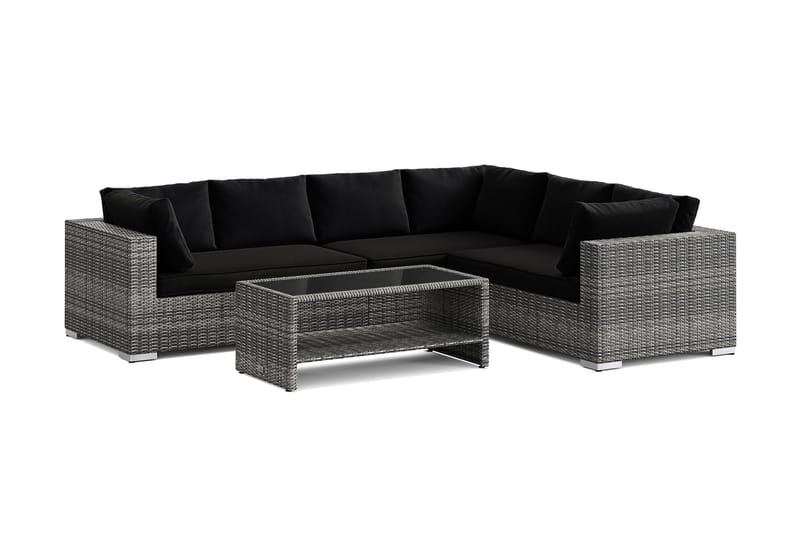 Bahamas L-formad utesoffa vänster, 6-sits med bord och hylla, Grå