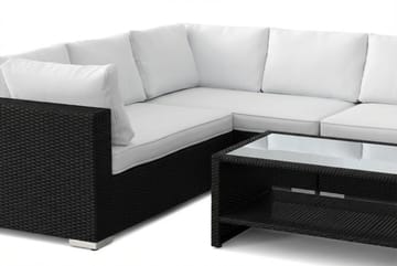 Bahamas L-formad utesoffa vänster, 6-sits med bord och hylla - Svart - Utemöbler & utemiljö - Loungemöbler - Loungeset & loungegrupp