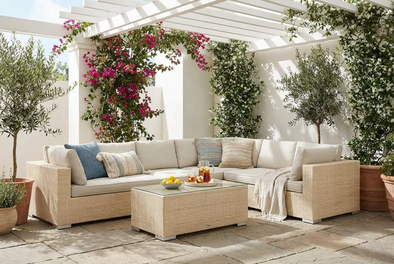 Bahamas L-formad utesoffa vänster, 7-sits med bord - Beige - Utemöbler & utemiljö - Loungemöbler - Loungeset & loungegrupp