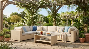 Bahamas L-formad utesoffa vänster, 7-sits med bord och hylla - Beige - Utemöbler & utemiljö - Loungemöbler - Loungeset & loungegrupp