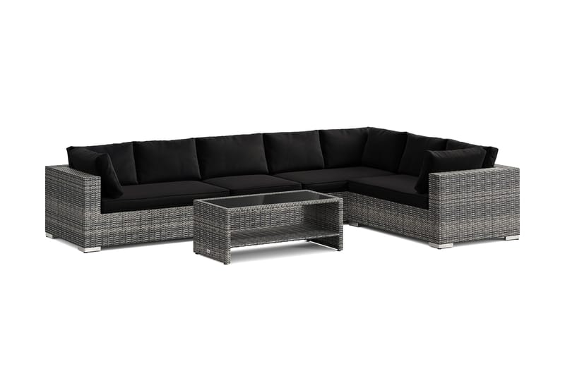 Bahamas L-formad utesoffa vänster, 7-sits med bord och hylla, Grå